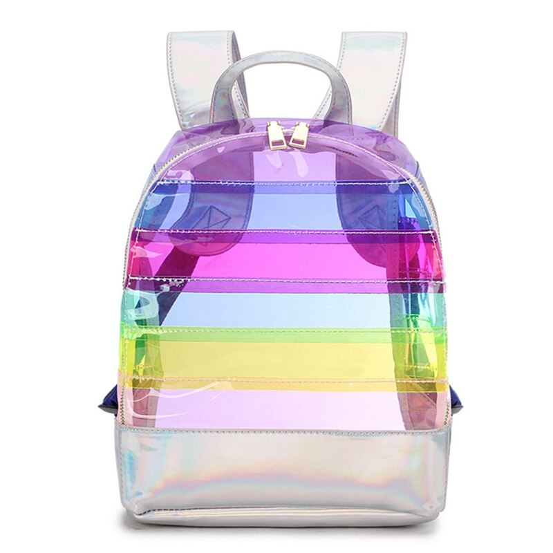 Regenbogen PVC Rucksack transparent Wasserdicht Schule Tasche Frauen Schulter Schulranzen Klar Bunte Rucksäcke Reise Daypack: PP