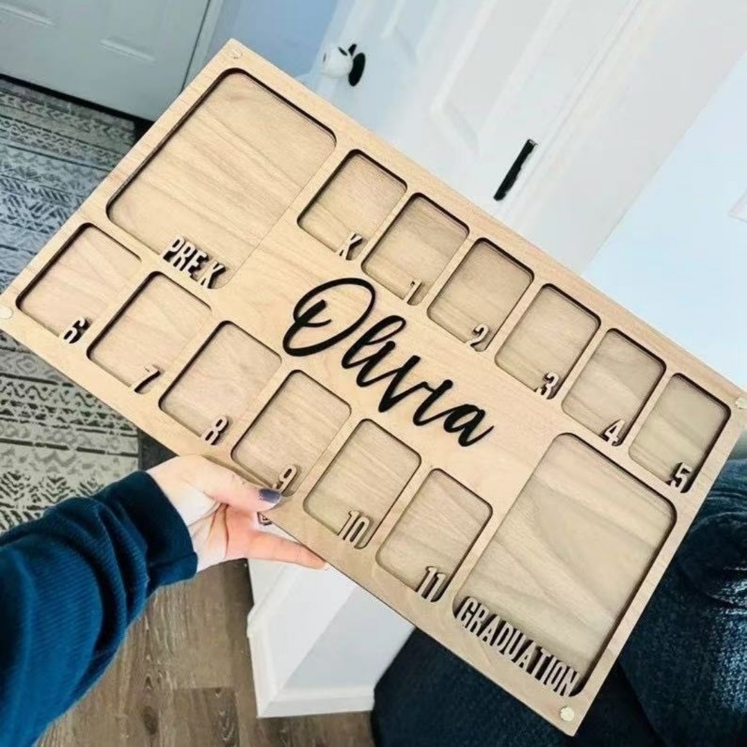 Fotolijst voor schooljaar, afstudeerfotodisplay voor kinderen, houten decoratieve fotolijst, voorschoolse afstuderen DIY