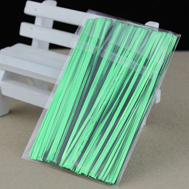 800 stk / pakke wire metallisk twist bånd til cello slikpose stål bagning emballage ligation slikkepind dessert forsegling twist tie: Grøn
