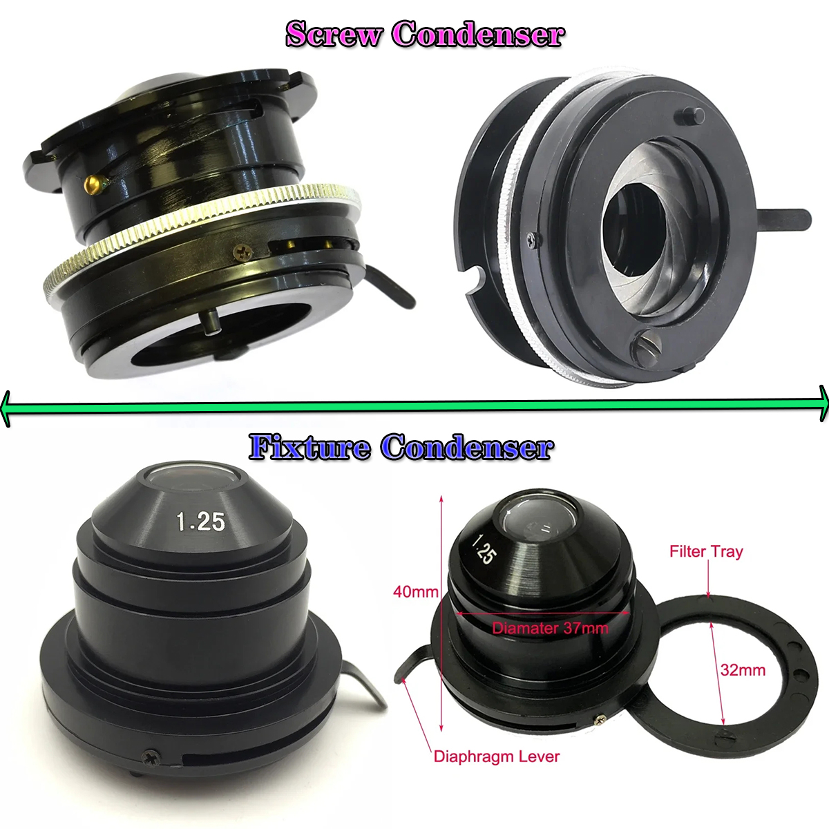 Biologisk mikroskop 1.25 abbe kondensator na . 1.25 mm mikroskop del tilbehør opsamlingslinse øvre diameter 37 mm