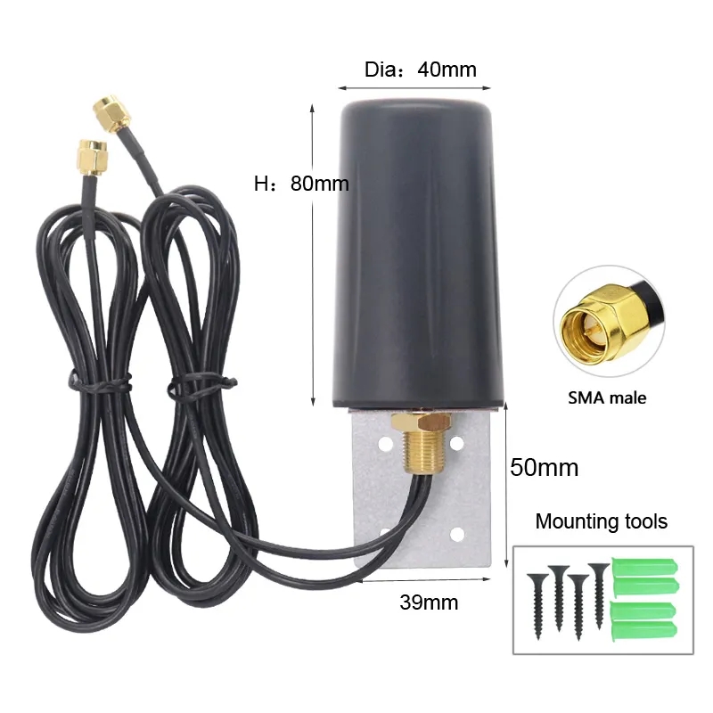 Reinforced 5g 4g gsm udendørs wifi omni 600 ~ 6000 mhz high gain 12 dbi ekstern vandtæt antenne med beslag sma han: Hvid