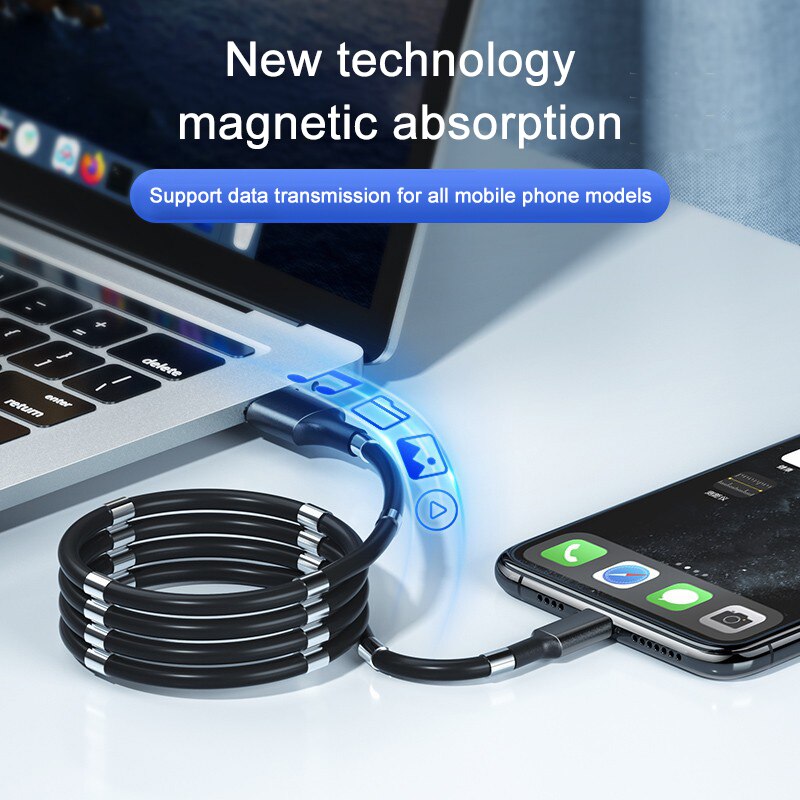 Magic Rope Magnetic 5A Data Cable Micro USB Type C Superfast Charging Cord For Huawei P50 Lite Samsung S21 Xiaomi Mi USB-C Wire