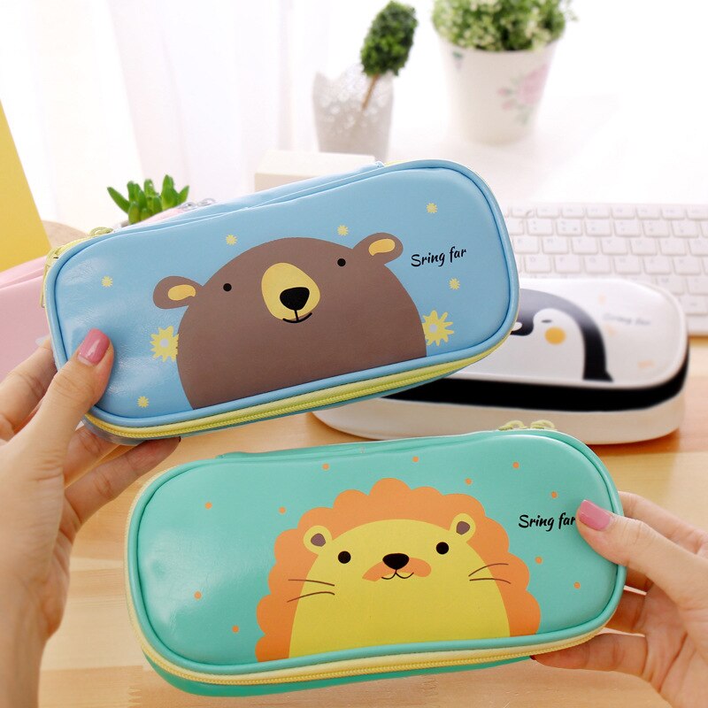 Estuche para lápices Kawaii de dibujos animados, tamaño grande, caja de almacenamiento para niños y escuela, papelería de animales, bolsa de maquillaje de para estudiantes 1 unidad