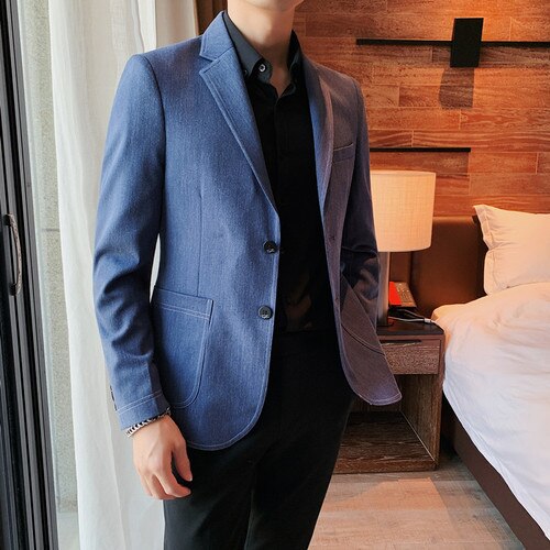 British Style Solid Color Men Blazers Slim Business Casual Suit Jacket Wedding Groom Dress Coat Male Street Wear Social Jacket: light blue / 4XL