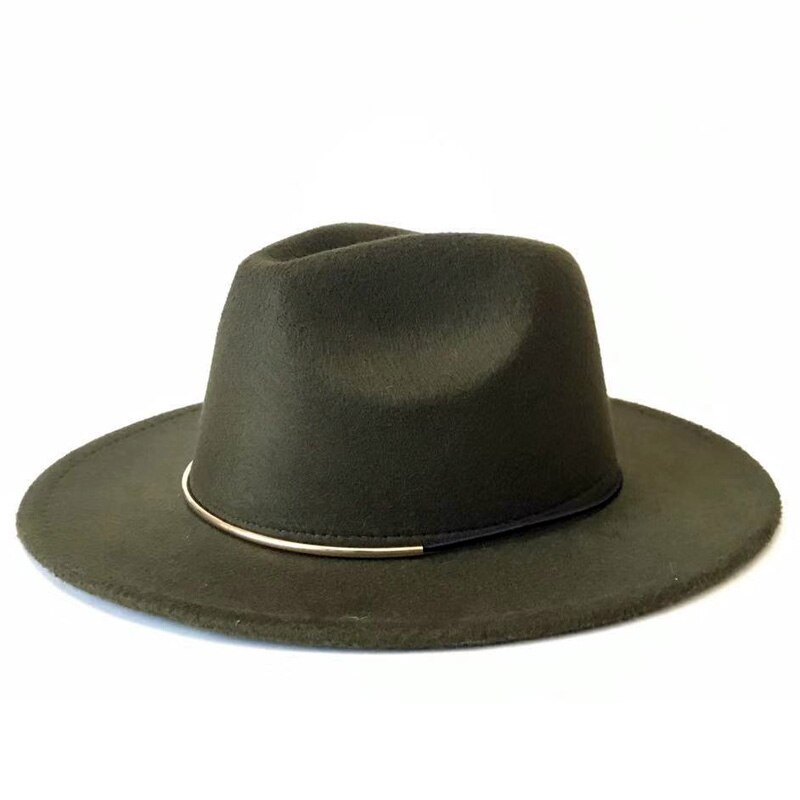 Med bred rand hue gentleman dame vinter efterår jazz kasketter kvinder mænd uld vintage hatte gangster trilby filt fedora hat: Militærgrøn