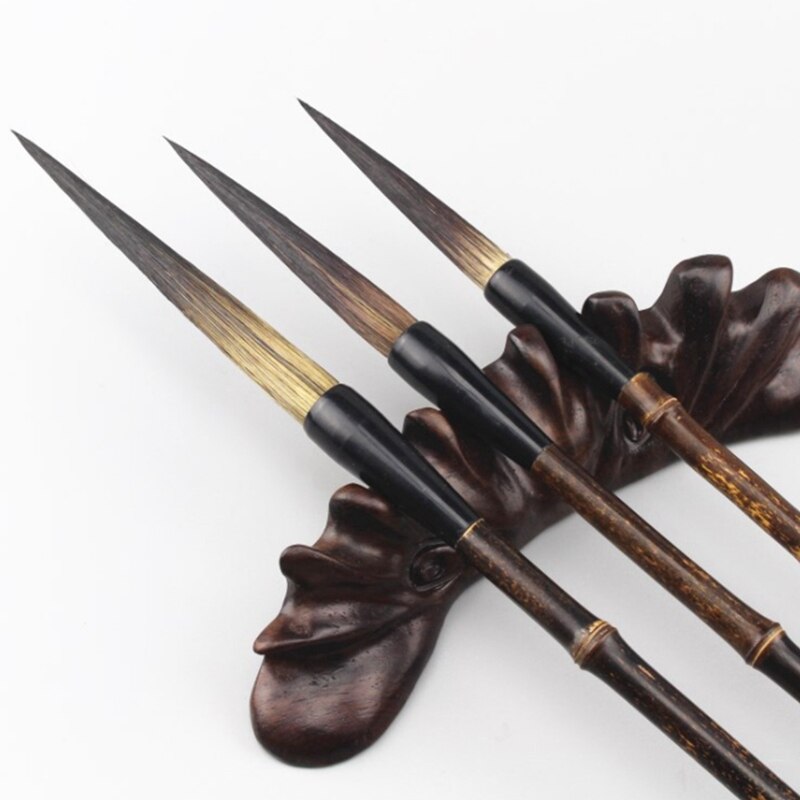 3PCS Wenfang Sibao Purple Bamboo Brush Set Natural Slub Brush Calligraphy Pen Hook Line Pen
