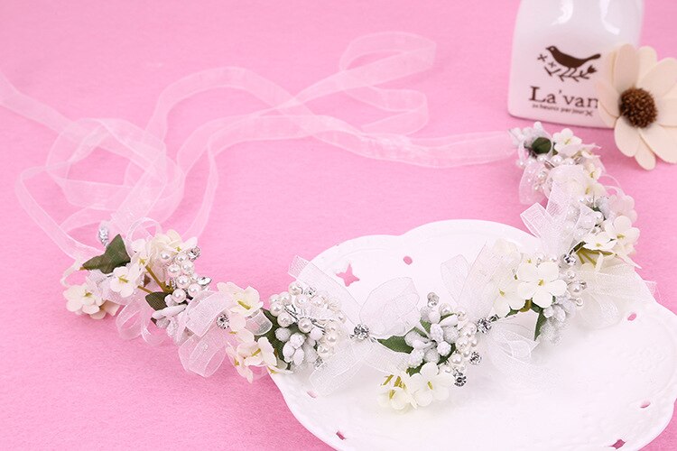 Coiffe de mariage de coiffe de fée de fleur coréenne, coiffe de mariée de mariage de coiffure de couronne de: WHITE