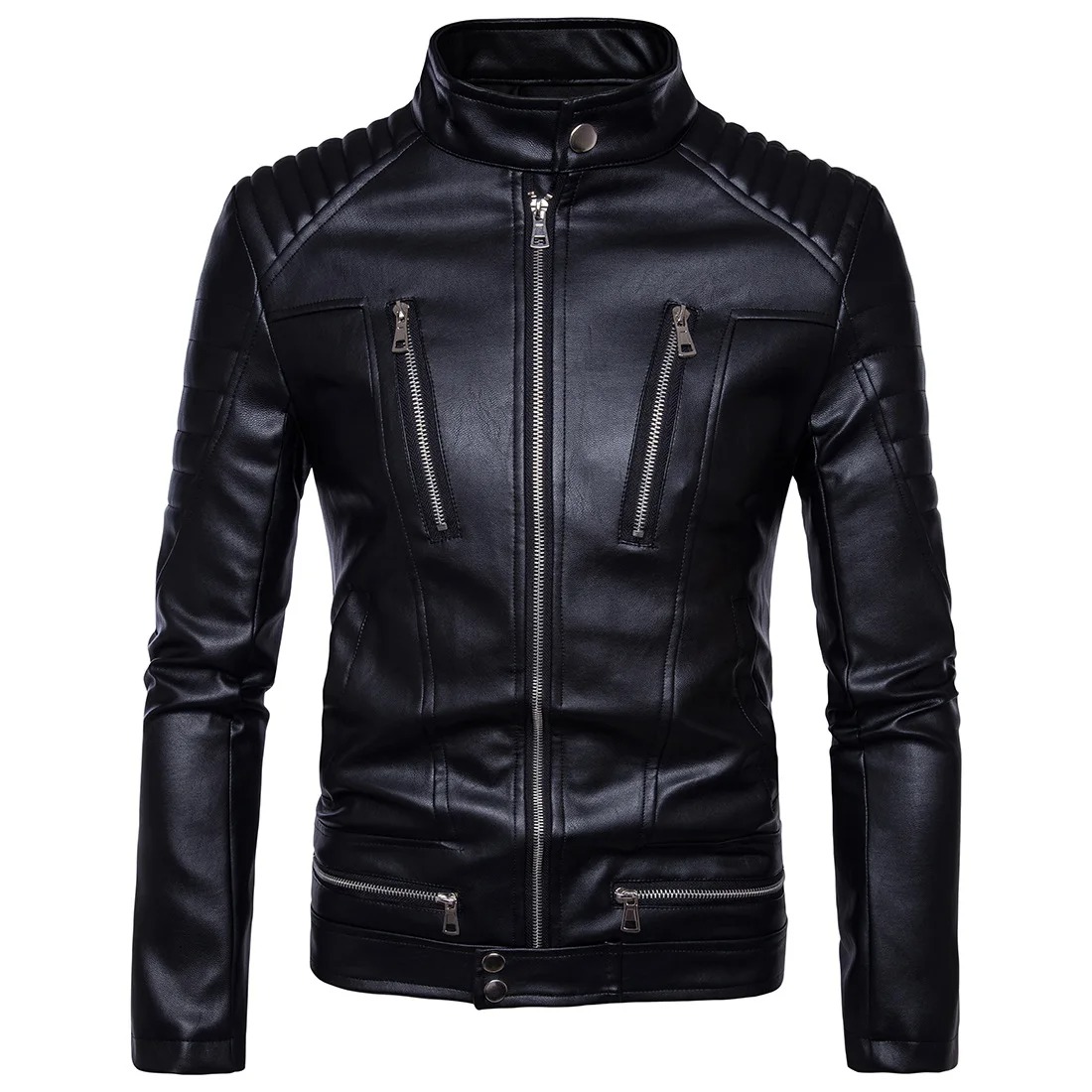 Herren Revers Lederjacke retro Enge Motorrad PU Jacke Lässige Lederjacke Europäische Größe Kurze Herren PU Jacke: XXL / Braun