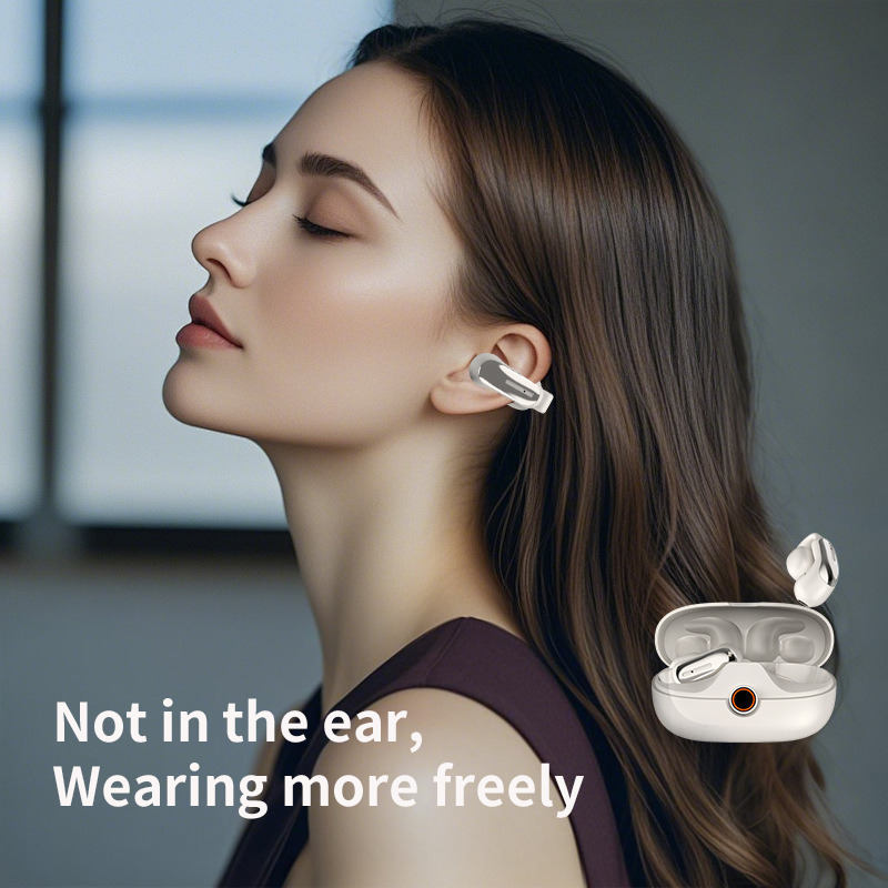 Auricular abierto con Bluetooth, estilo con Clip para la oreja, cómodo de llevar, conexión de oreja individual o doble, batería de larga duración, peso ligero