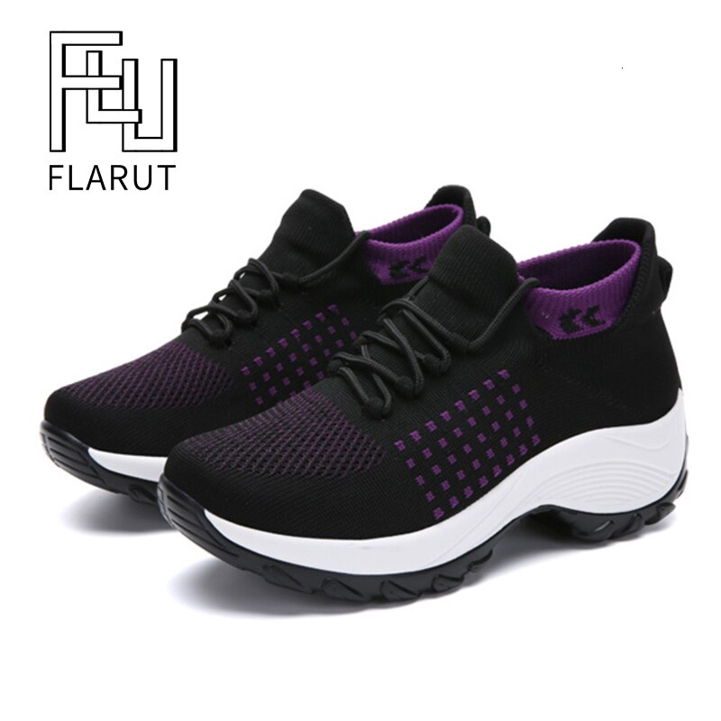 Kvinder sneakers åndbare mesh platform sko 5 cm forstærk snørebånd slidbestandige gymnastiksko skridsikre sokker flade zapatos mujer