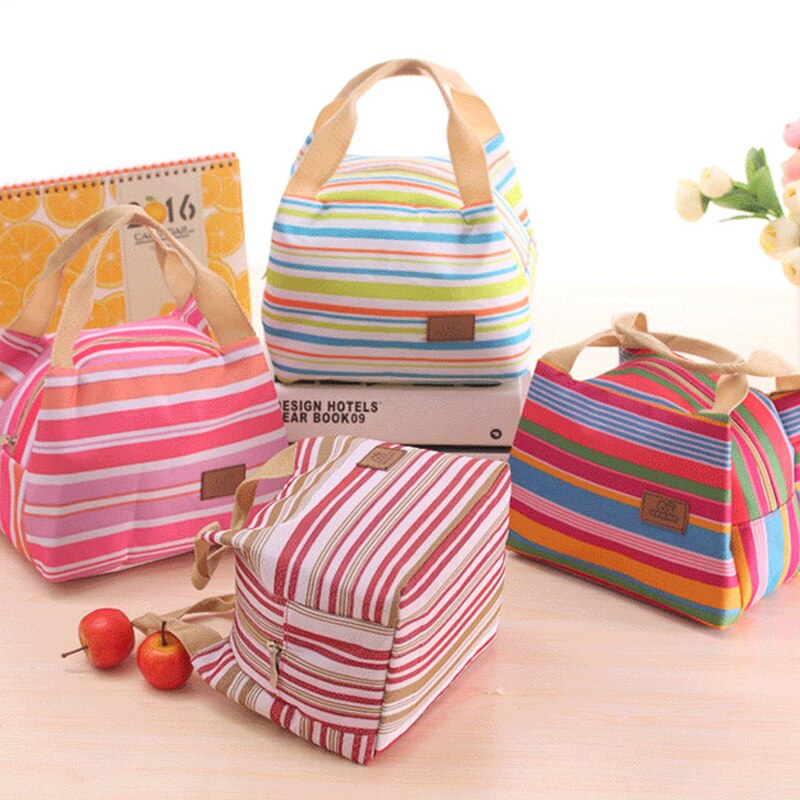 eTya Stripe Insulated Lunch Bag Tote Travel Picnic Bags for Women Men Kids Fresh Cooler Thermal Food Storage Lunch Box