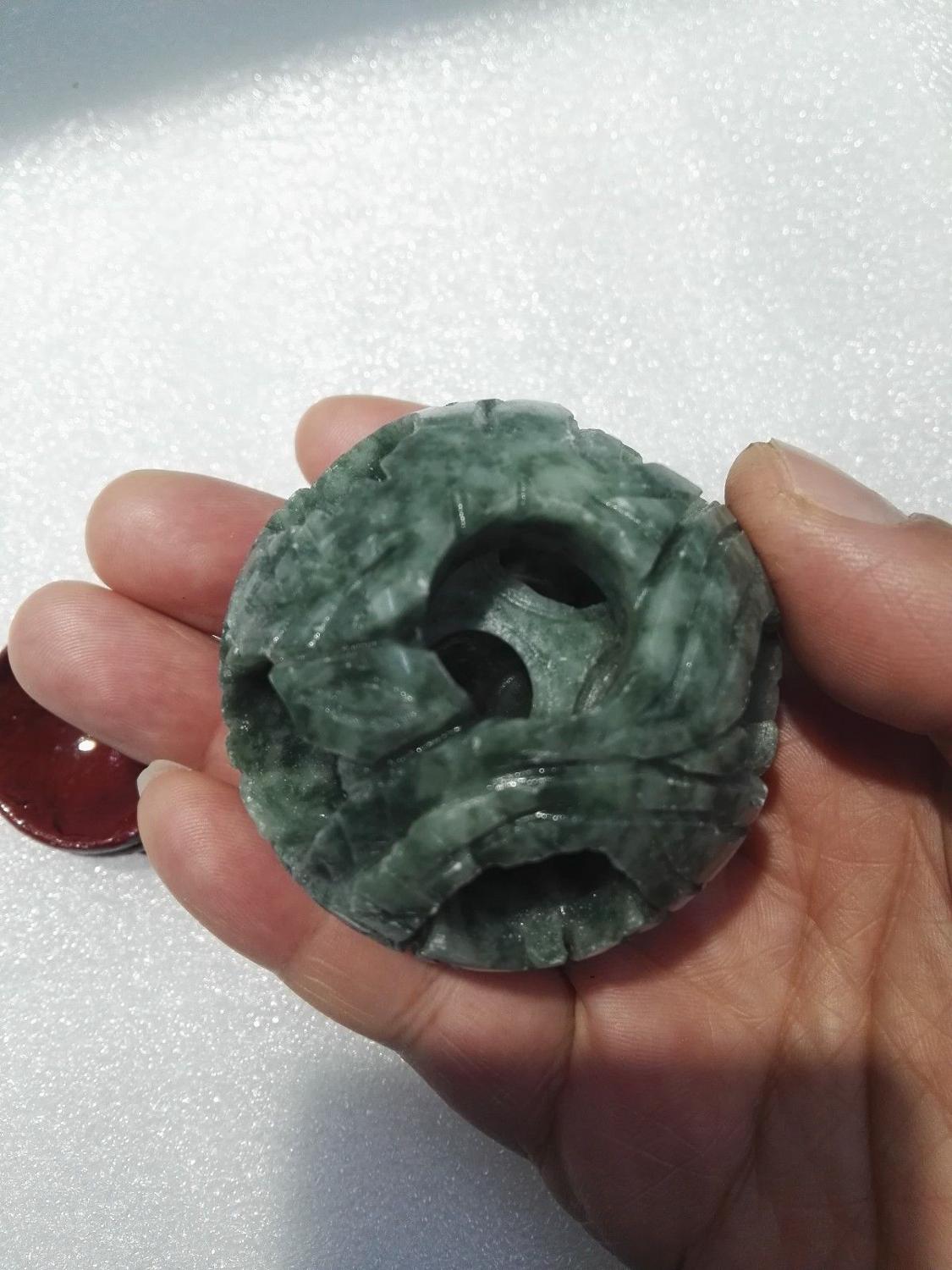 Natural Chinese jade flower magic Puzzle Ball 55mm + stand