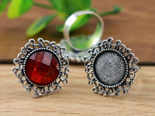 Fit 14mm 5pcs Bronze Antique Silver Plated Colors Round Adjustable Ring Settings Blank/Base,Fit 14mm Glass Cabochons