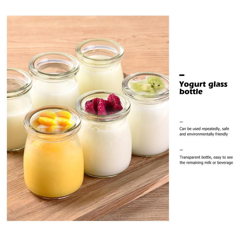 10Pcs 100Ml Glas Yoghurt Fles Melk Pudding Cup Transparant Hittebestendig Verse Glazen Fles Met Houten Deksel