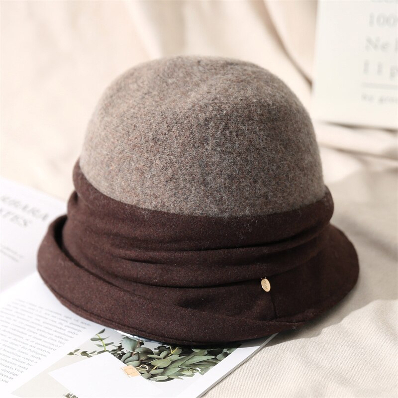 PTAH-gorros de lana de estilo británico para mujer, sombrero de Tweed más suave, Estilo Vintage, para iglesia, para Otoño e Invierno: Caqui