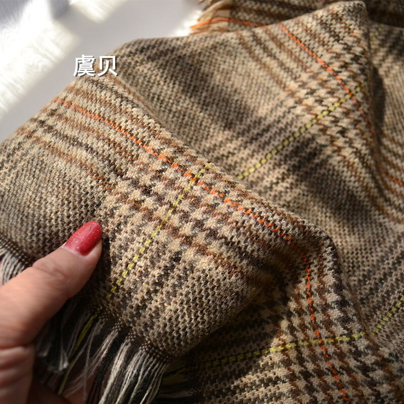 Faux cashmere halsduk dam sjal brun klassisk rutig filt tofs cape varm vinter pashmina bandana halsdukar dam tjej: Default Title