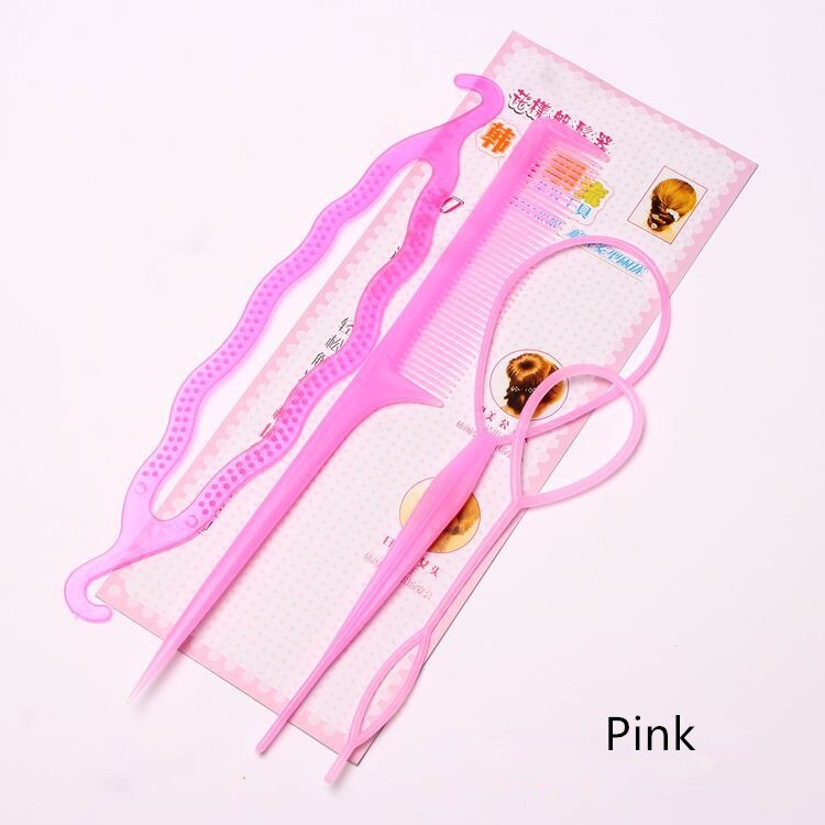 Hair Styling Tools Braid Tool Set Weave Braid Twist Tool Disk Hair Kit Pull Hair Pin Twist Styling Clip Comb Hair Accessories: pink