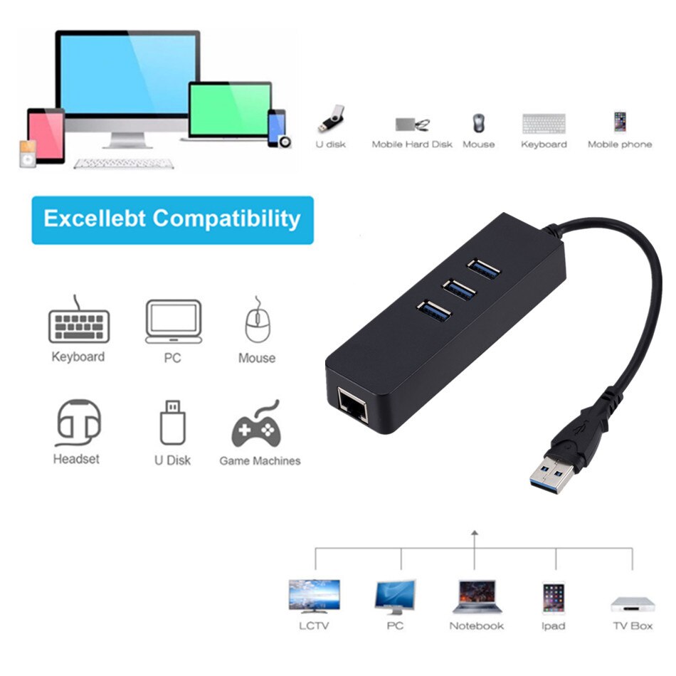 Usb- 3.0 -gigabit-ethernet-adapter mit 3 usb -anschlüssen, usb- 3.0- hub mit usb-zu-  rj45- lan-netzwerkkarte für macbook und mac-desktop + micro-usb-ladegerät