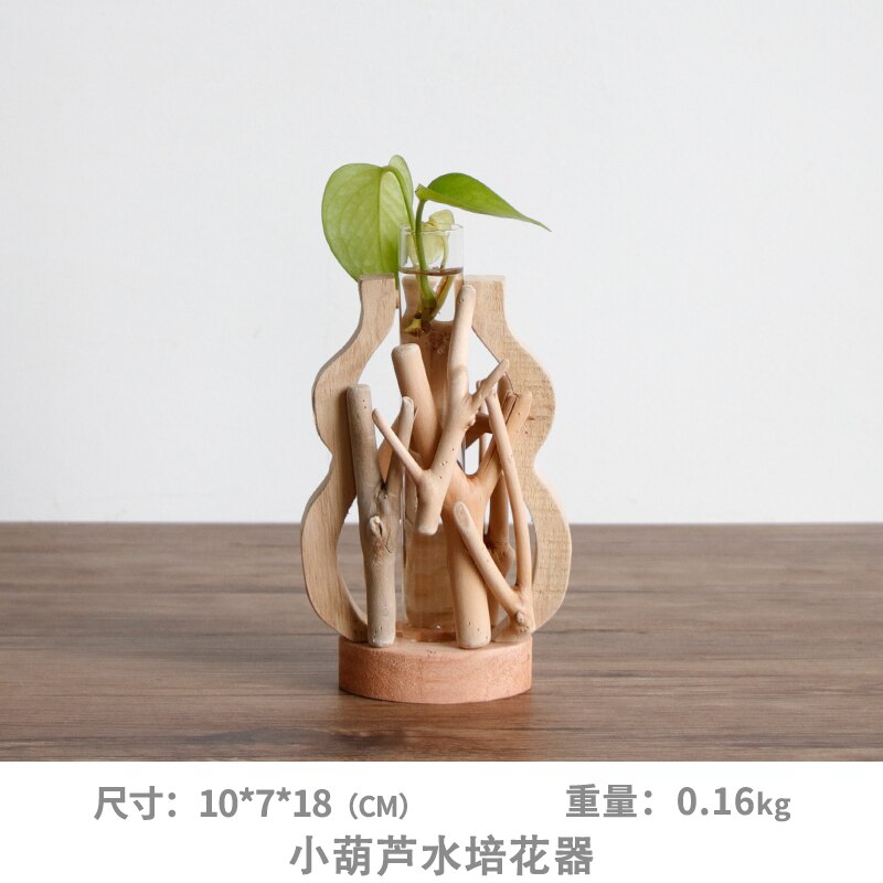 Jarrón de madera puro hecho a mano decorado maceta de madera para flores sólidas para vidrio contenedor hidropónico Floral florero decorativo casero: D