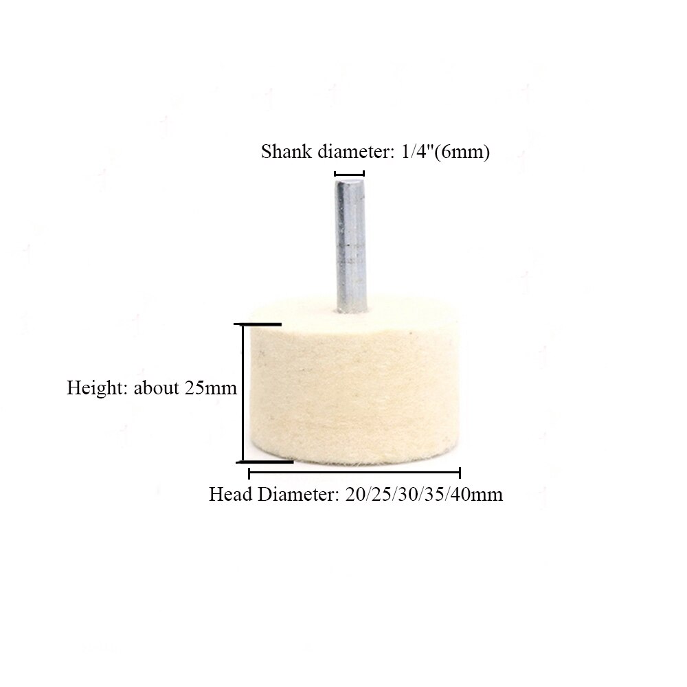 1PCS 20-40mm Wool Felt Polishing Bobs Burr Buffing Point Wheel 1/4'' Shank for Drill