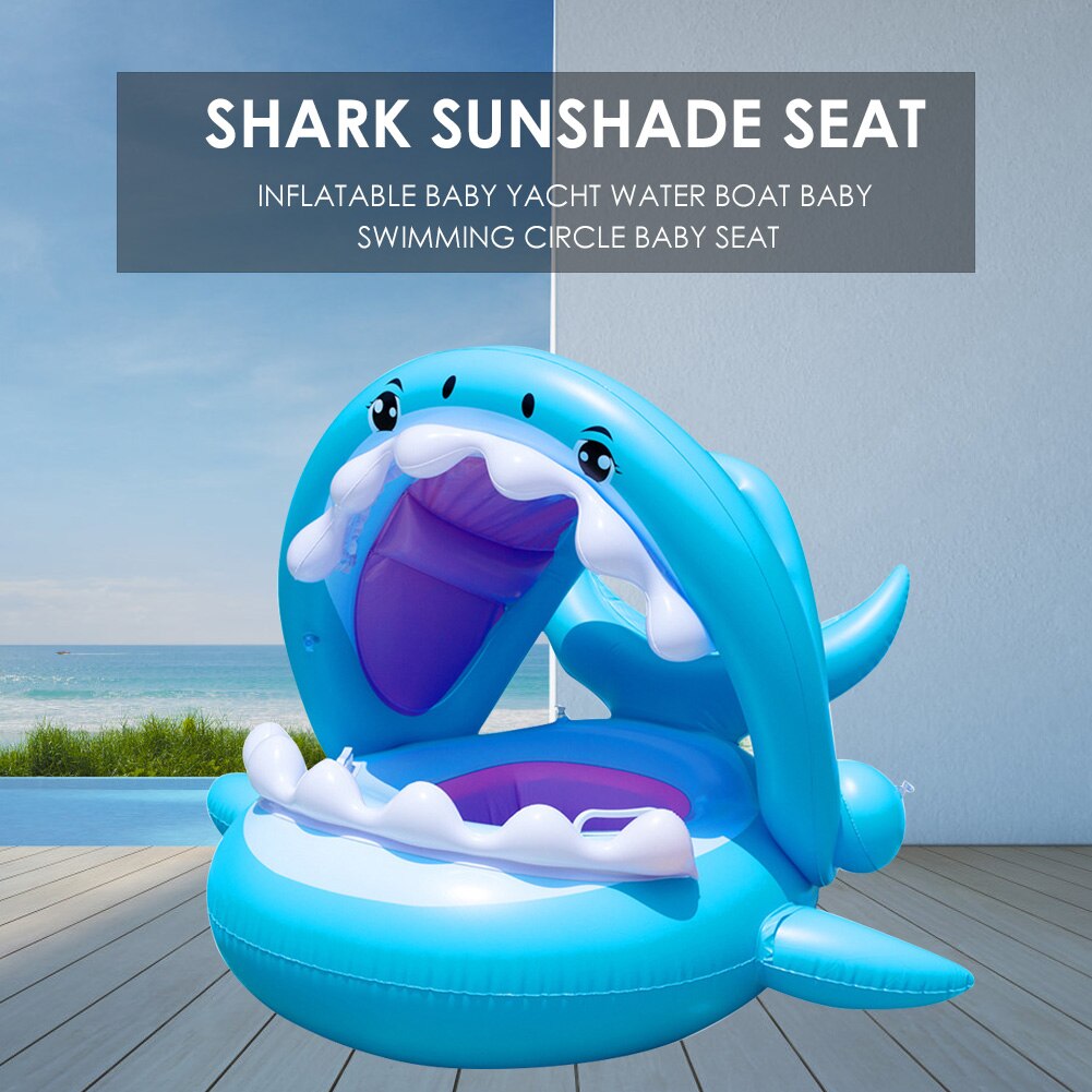 Kids Shark Seat Speelgoed Met Zonnescherm Zwemmen Ring Zwembad Drijvende Rij Water Bed Kid Pool Party Inflat Vlot Speelgoed