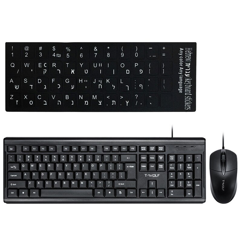 Wired Keyboard Mouse Computer Office Russian Español Set Backlight Gaming Mechanical Feel USB 104 Keycaps Laptop Bundle Keyboard: Hebrew