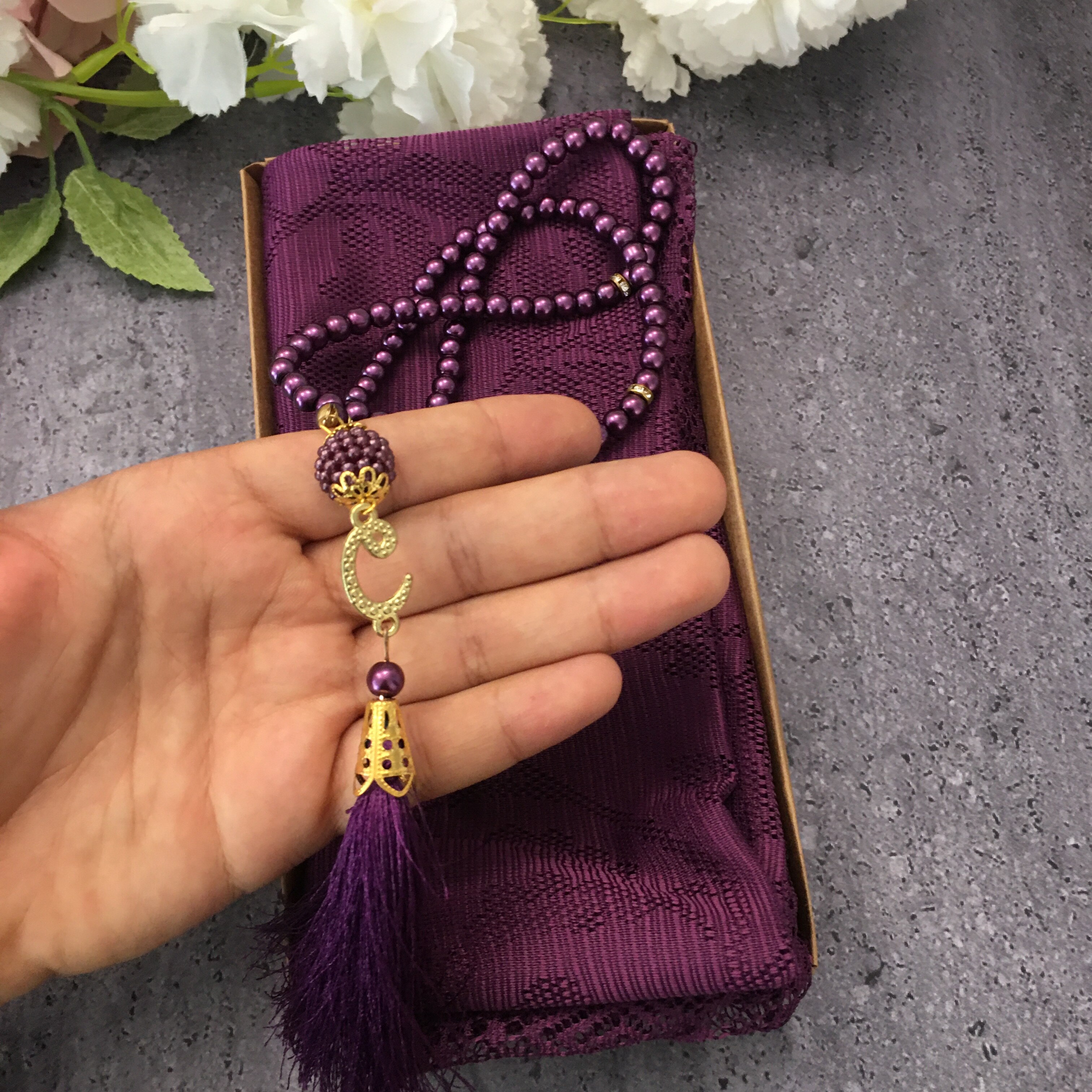 Violetti huivi tasbeeh setti, huivit islamilainen muslimi , huivit naiselle, islamilainen äidille, eid , muslimi