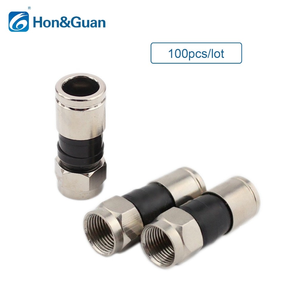 Hon &amp; Guan 100 stks RG6 Coax Compressie Kabel Connector Coaxiale RG-6 Coax Connector