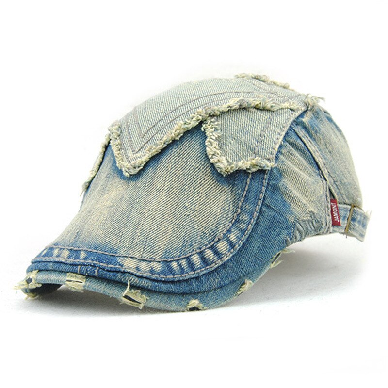 Ulykkelig denim hat mænd retro nyhedsdreng kasket irsk sommer efterår vedbend hatte mandlige afslappet flade hætter: Mørkegrå
