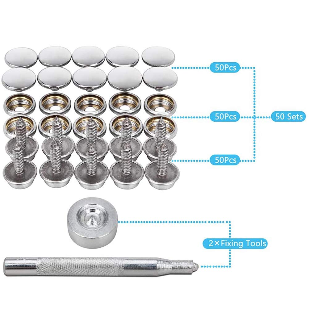 100/150-Pieces Stainless Steel Marine Grade Canvas and Upholstery Boat Cover Snap Button Fastener Kit w/Installation Tool
