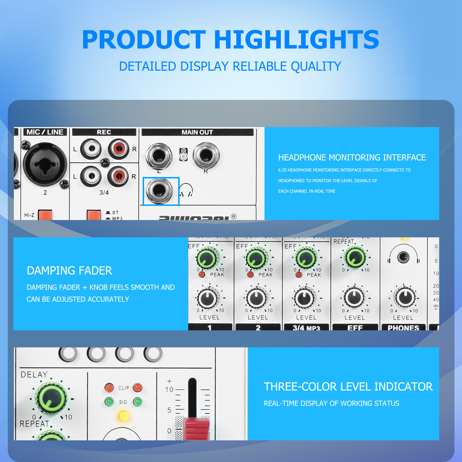 Mixer Audio Controller di registrazione e missaggio a 4 canali, mini interfaccia audio portatile, adatto per live