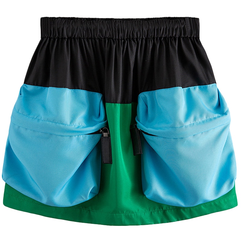 VGH-jupe Patchwork pour femmes, Mini bourgeon, jupe taille haute, poches de couleur frappante, vêtements de féminins, tendance été décontracté: print / M