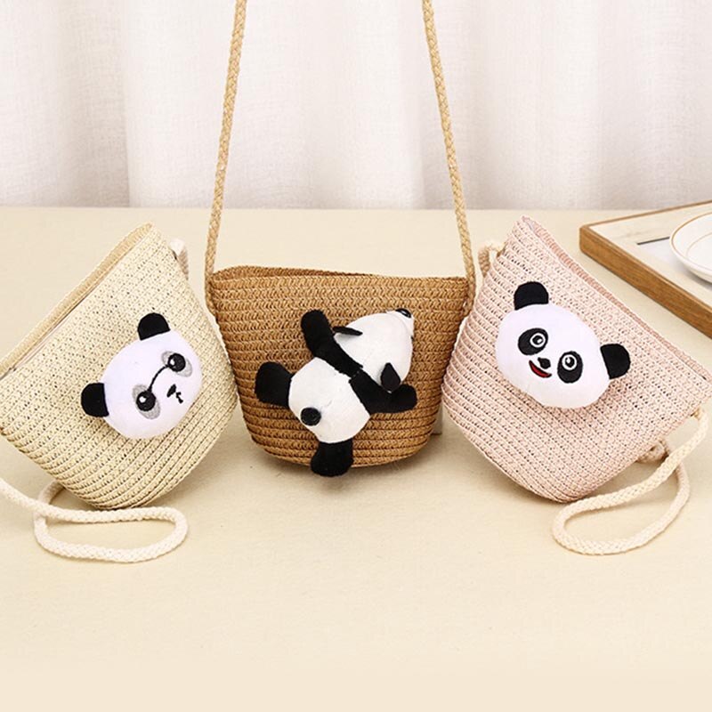 10 Kleuren Kinderen Meisjes Schoudertas Leuke Panda Stro Messenger Bag Kids Sleutels Portemonnee Schattige Prinses Mini Handtas