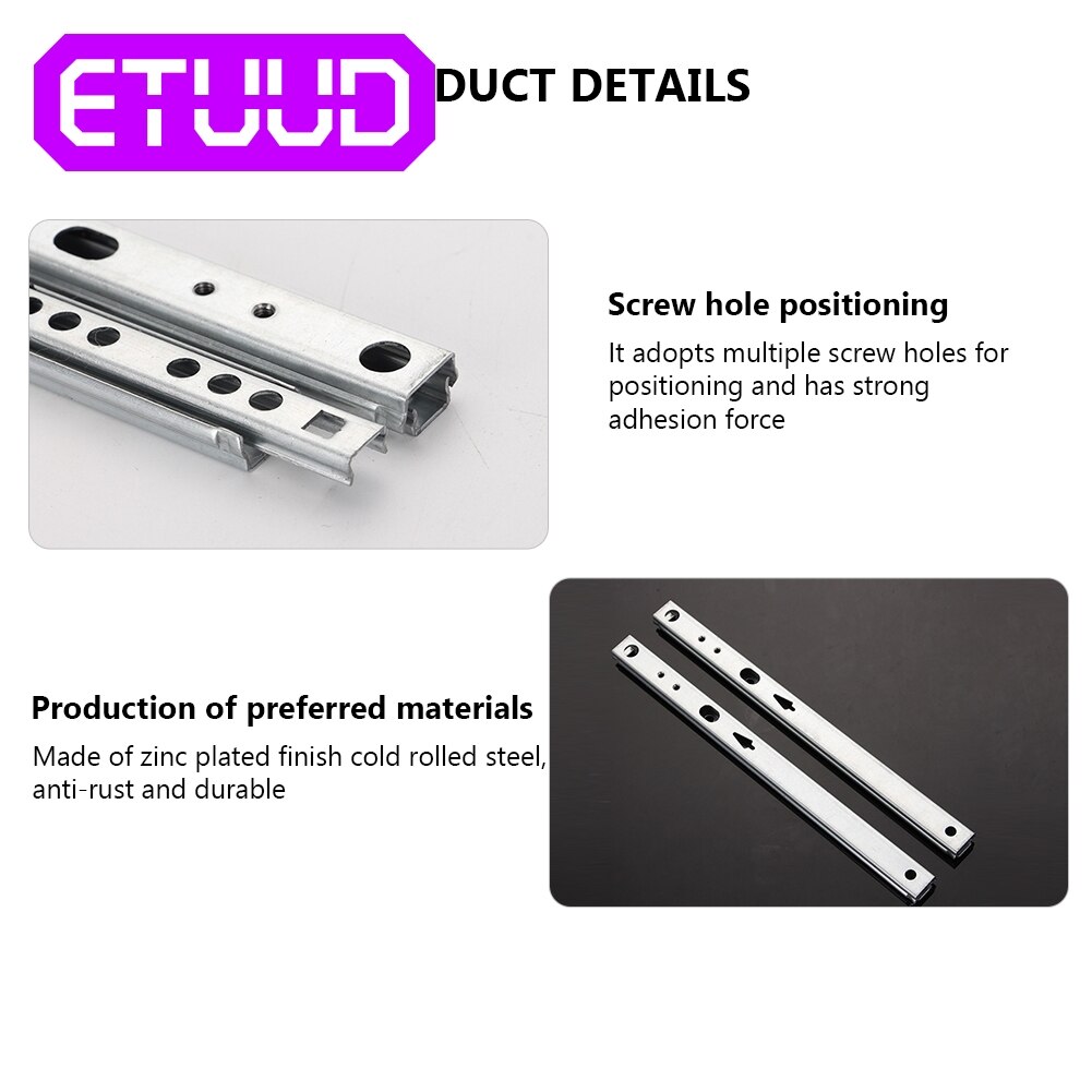 2Pcs 8"-16" Ball Bearing Drawer Slides Steel Ball Bearing Slides Keyboard Cabinet Cupboard Drawer Runners For Furniture Slide