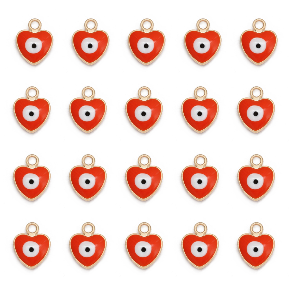 Amuleto de ojo de la suerte para fabricación de joyas, colgante de corazón, gota de doble cara, aleación de aceite, colorido, mal de ojo, accesorios de pulsera, 20 piezas por lote: Color amarillo dorado claro