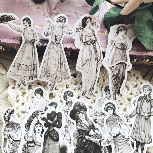 Vintage stickers European retro ladies personality dress DIY scrapbooking album happy planner decorative stickers