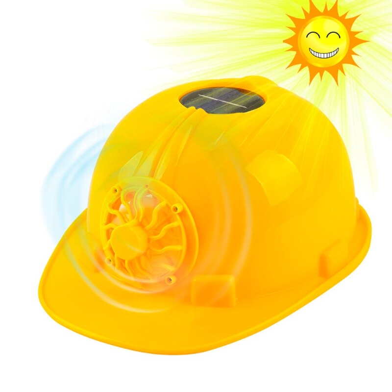 Yellow Solar Powered Cooling Fan Safety Helmet Work Hard Hat Cap Head Protect