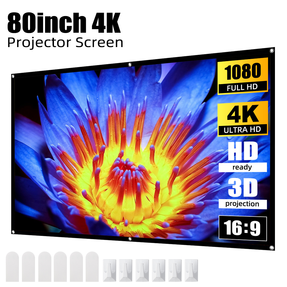 Goojodoq 100/80Inch Hd Anti-Licht Gordijn Projector Scherm 16:9 Binnen Ultra View Draagbare Opvouwbare 3d 4K Proyector Scherm: 72 Inch