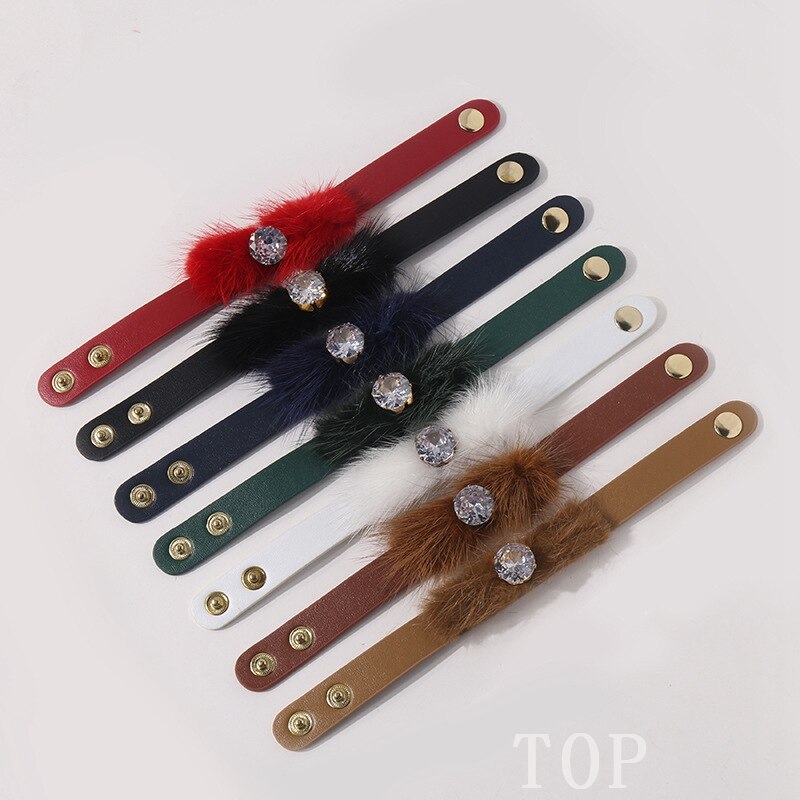 Femme manchette bracelet en cuir pu populaire bijoux de luxe street shot en acier inoxydable monocristal en peluche bras supérieur bracelet