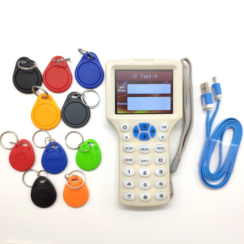 Lector de fotocopiadora Rfid NFC en inglés, copia Cloner, programador de frecuencia 10 + 5 unidades de 125khz, teclas EM4305 + 5 unidades de 13,56 mhz, tecla UID: Package