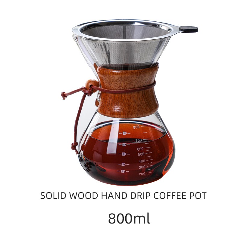 400/600ML High-borosilicate Glass Pour-over Coffee Pots Manual Drip Pot High Temperature Resistant Glass Coffee Maker Coffeeware: 800ml  filter