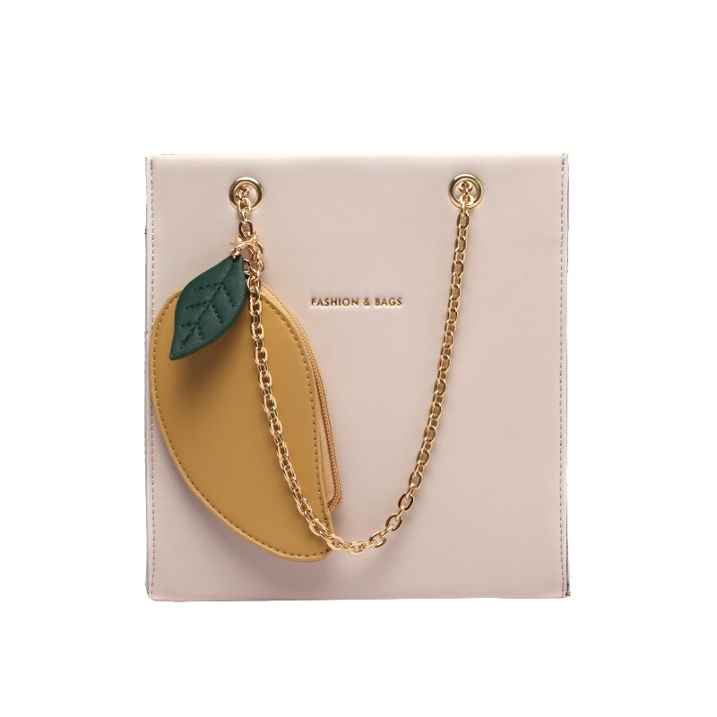 Fransk kæde firkantet taske & citron totetaske skuldertaske messenger taske håndtaske bredde 20cm højde 21cm
