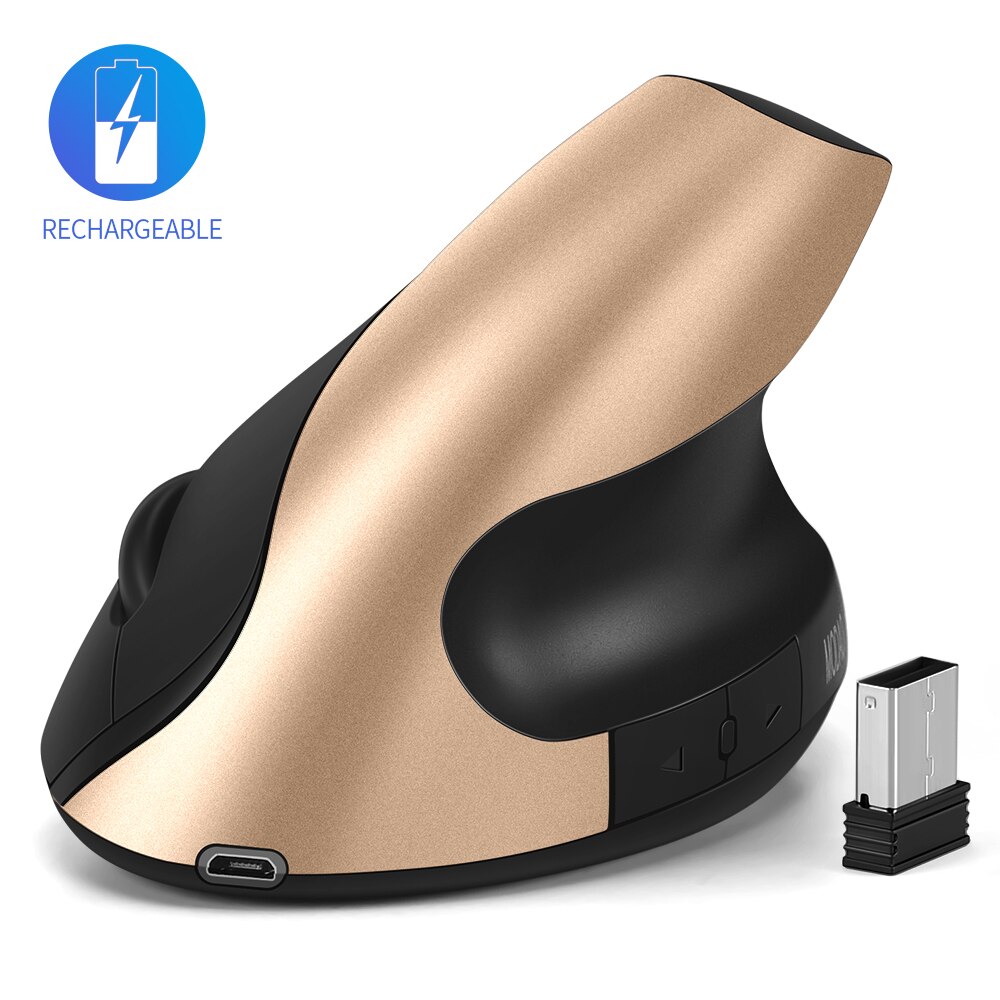 Jelly Comb Rechargeable Wireless Ergonomic Mouse Vertical Office Optical Mice for Computer Laptop Nootebook Right Hand Mice: Gold