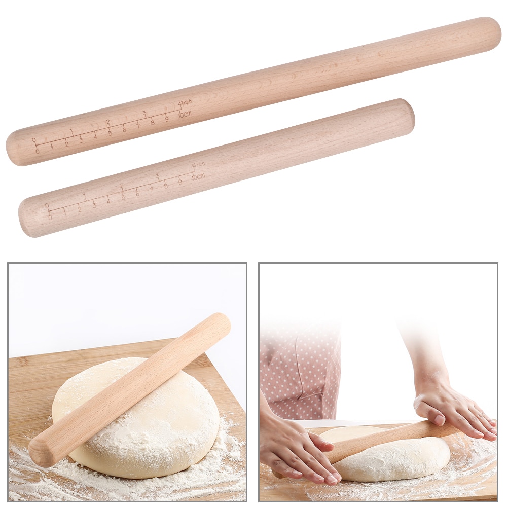 38cm/30cm kagerulle af træ med skala non-stick cookies kiks bageværktøj bakeware noodle pizza kage dej wienerbrød rulle