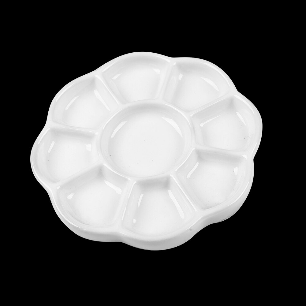 Round 9-Hole Paint Palette Tray Ceramics for Acrylic Oil Watercolor Gouache Craft DIY Art Painting Thickness Easy to Wash White