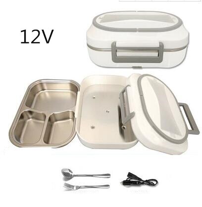 12V 24V 220V 1L Household Car Electric Heating Box With Stainless Steel Inner Mini Portable Electric Multi Cooker: gray 12V
