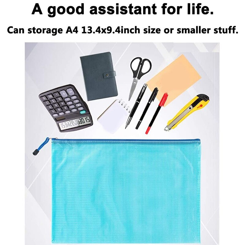 10Pcs Zipper File Bags PVC Document Bag Zipper Folders Document Pouch Receipts Organizer(A4 Mixed Colors)