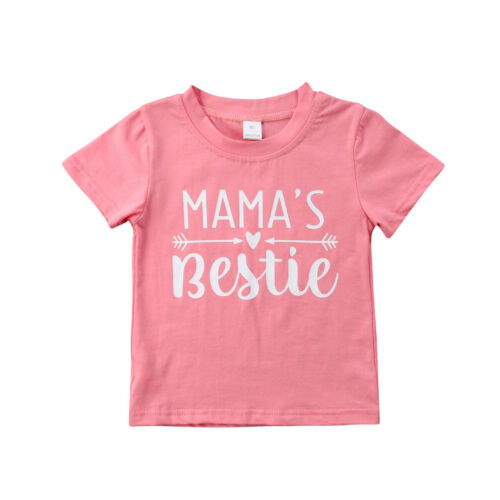 Zomer Leuke Casual Brief Print Roze Katoen Zacht Peuter Kids Baby Girl Korte Mouw Mama Bestie T-shirt Tees Tops Kleding: 2T