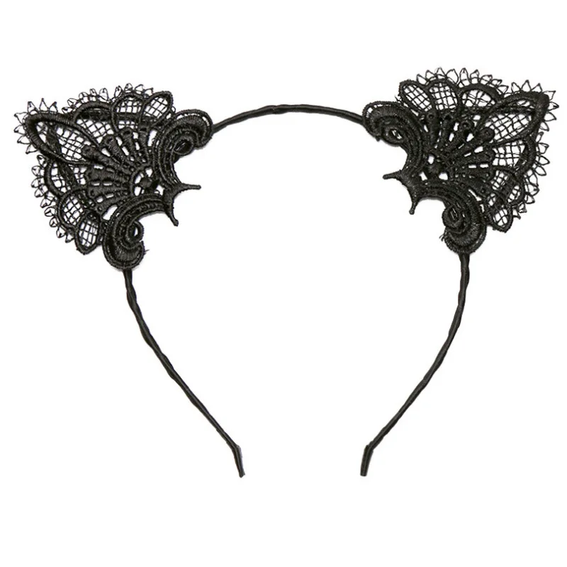 Women Sexy Black Cat Ears Head Bezel Lace Lady Hairband Cosplay Headwear Headband Girl Birthday Party Hair Accessories: GRAY