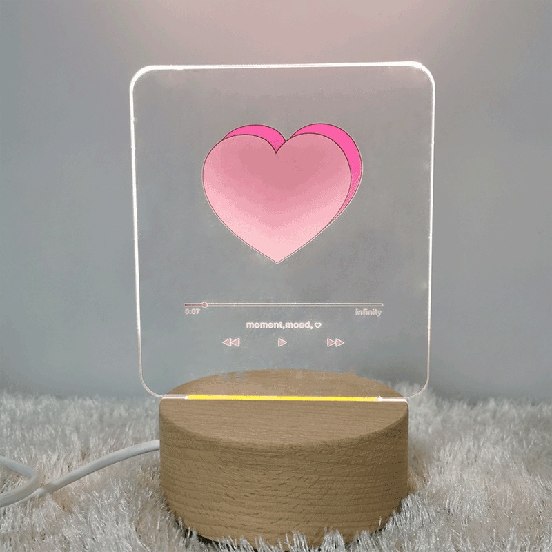 Ins Hart Speler 3D Nachtlampje Romantische Creatieve Slaapkamer Usb Tafellamp Valentijn Dag Houten Acryl Licht Bureaulamp